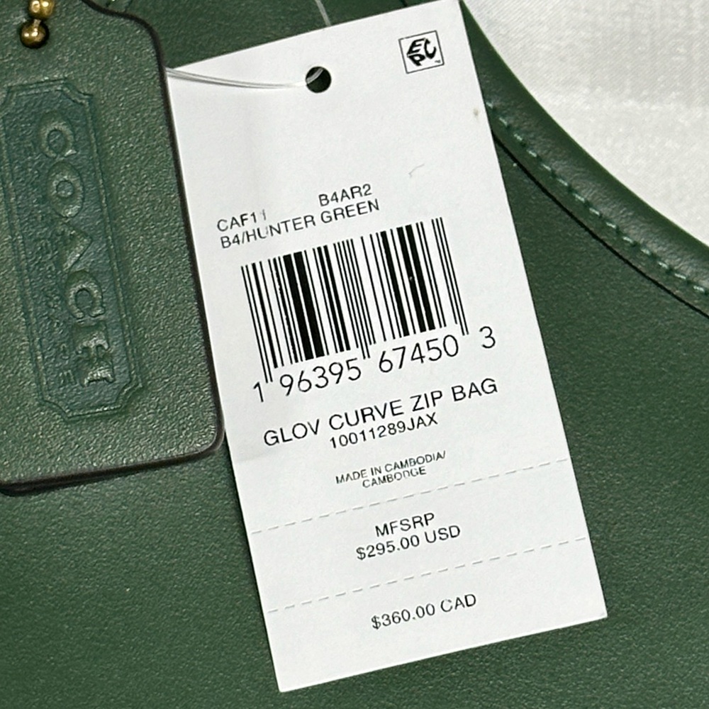 Coach Curve Zip Bag Smooth Leather Green | NWT | Authentic - Picture 2 of 11